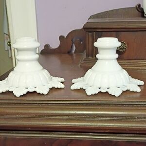 Pair Of Westmoreland Ring And Petal Candle Holders